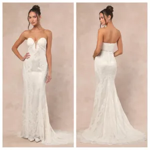 Lulu's Lovita White Lace Strapless Mermaid Maxi Dress thumbnail 2