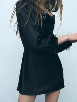 Zara Satin Effect Feather Detail Dress thumbnail 3