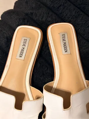 Steve Madden White Leather Slide Mules thumbnail 2