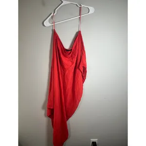 Zara Red Asymmetric Flowing Cape One Shoulder Top Lyocell XL 2010/789/649 thumbnail 4