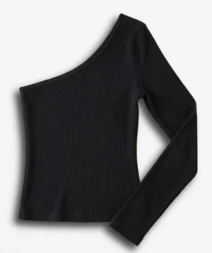 RSQ Womens XXS Black Ribbed One Shoulder Long Sleeve‎ Asymmetrical Knit Top thumbnail 1