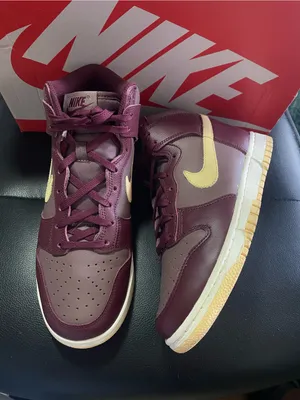 Nike Dunk Plum Eclipse Women’s High-Top Sneakers in Burgundy and Pale Yellow 8.5 thumbnail 2