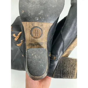 Holding Horses Black Leather Tall Boots Side Tie Boho Block Heel Size 37‎ thumbnail 5