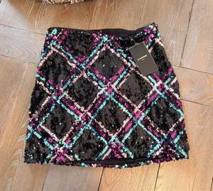 NWT Le Superbe Argyle Hotel Sequin Mini‎ Skirt Women Black Multi Plaid Size 2 thumbnail 1