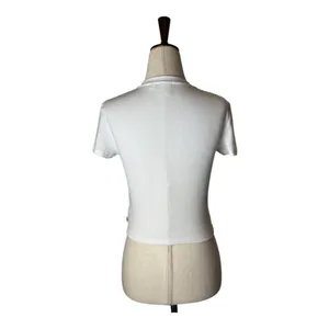 Aritzia TNA Tee Women XS White‎ Ribbed Knit Crew Neck Short Sleeve Baby Tee Crop thumbnail 3