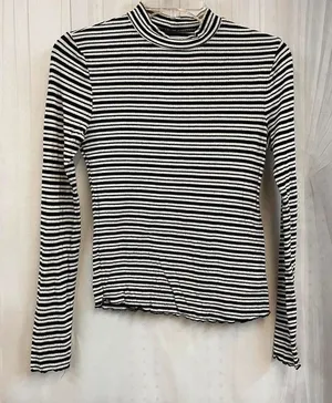 Butter Mom Goth Alternative Rebellious One black white striped long sleeve top S thumbnail 1