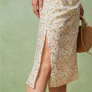 Rihoas Yellow Floral Ruched Slip Midi Dress thumbnail 2