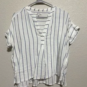 Madewell Navy and White Striped Blouse thumbnail 1