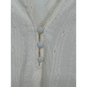 VTG Frye Pointelle Knit Blouse Women XXL Ivory Peasant Ruffle Cuff Split Neck thumbnail 5
