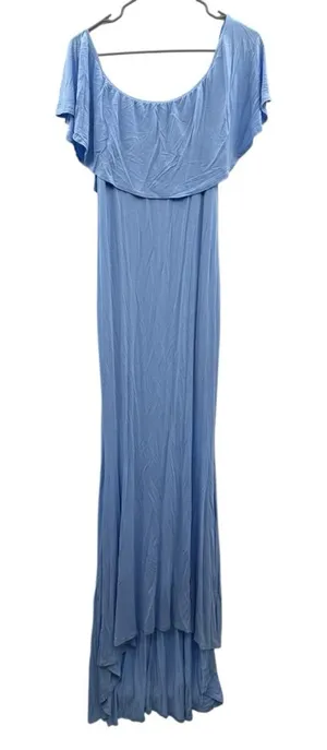 Pinkblush Off Shoulder High Low Maxi Dress Women’s Sz‎ Small Blue Maternity thumbnail 1