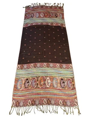 Vintage Cashmere Silk Scarf shawl‎ bohemian indie paisley wrap festival brown thumbnail 1