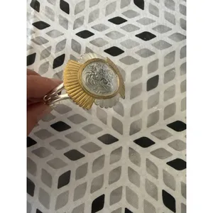 Western Two Tone Engraved Sunburst Cuff Bracelet Silver Gold Scalloped Scroll‎ thumbnail 3