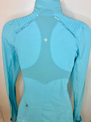 Lululemon Flash Forward Half Zip Size 4 Aqua Blue Thumbholes Reflective Mesh thumbnail 8