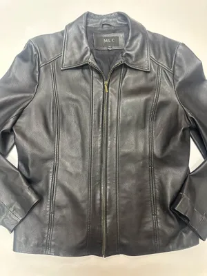 MLC Black Leather Zipper Jacket with Pockets and Acetate Lining | Size XL thumbnail 1