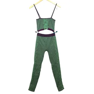 Zara‎ Set XS Green Purple Knit Crop Top Legging Slimming Geometric Sexy Gym Yoga thumbnail 3