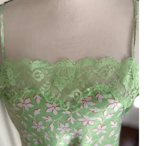 Y2K Victorias Secret Light Green Pink Floral Lace Knee Length Slit Slip thumbnail 4