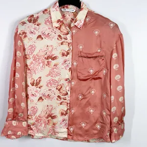 Zara satin floral and embroidered button down blouse size small thumbnail 2