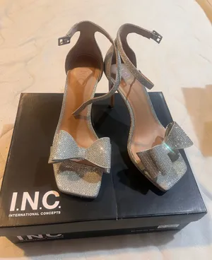 INC International Concepts Silver Glitter Bow Ankle-Strap Heels thumbnail 1