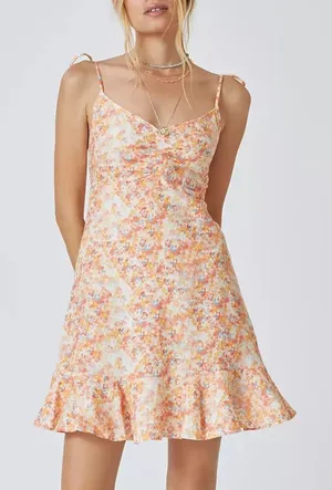 NWT Cloth & Stone Linen Floral Mini Dress Small Anthropologie Tie Strap Smocked thumbnail 1