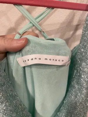 Susana Monaco Dress Womens Small Green Glitter Mesh Cowl Neck Slip Mini thumbnail 3