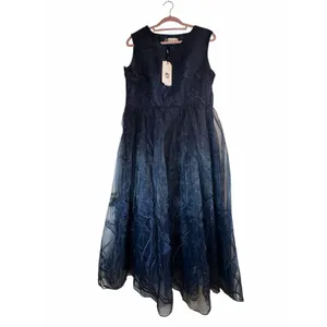STYLEWE HZY Navy Blue Organza with Emroidered Floral Detail Dress thumbnail 2