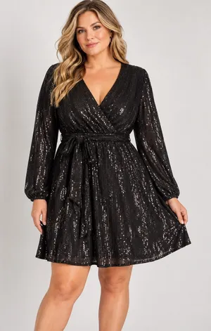 Cara Santana x Nine West Black Sequin Wrap Mini Holiday Chic Formal Dress XL thumbnail 1