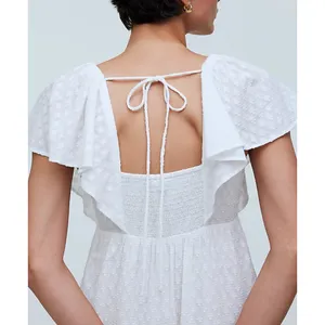 Madewell Tie Back Flutter Sleeve Tiered Midi Dress White Cottagecore US 00 NWT thumbnail 3