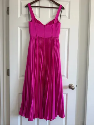 ML Monique Lhuillier Magenta Pleated Midi Dress Pink Size 4 NWOT thumbnail 3