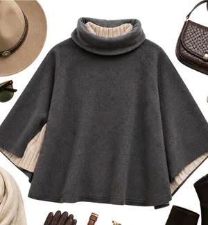 Synergy Organic Clothing Gray 100% Wool Cape Poncho Funnel Neck Small Minimalist thumbnail 1