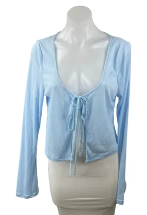 Princess Polly Barbaro Blue Long Sleeve Tie Crop Bolero Cardigan Sweater Top 0 thumbnail 1