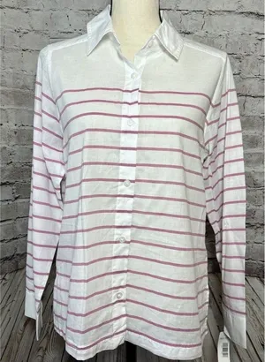 Pendleton Pink Stripe White Long Sleeve‎ Button Up Women’s Shirt Cotton S thumbnail 1
