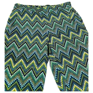 BCX Chevron Print Wide Leg Pants Blue Green Yellow Boho Festival L thumbnail 4