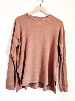 American Eagle Waffle Knit Crewneck Pullover Oversized Neutral Size Small thumbnail 1