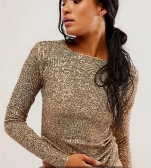✨ Intimately Free People Gold‎ Rush Sequin Long Sleeve Top XS NWT ✨ thumbnail 1