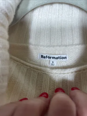 Reformation Womens Siro Wool Cableknit Sweater Turtleneck Ivory White Small thumbnail 4