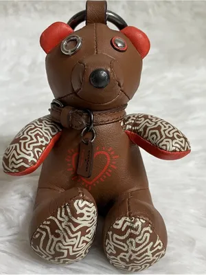 ✨Coach x Keith Haring Collaboration, Leather Bear Bag Charm or Key Holder Brown. thumbnail 2