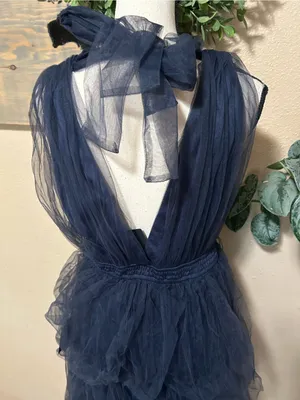 Lulus Flawless Arrival Navy Blue Tulle Tie-Strap Tiered Maxi Dress thumbnail 7