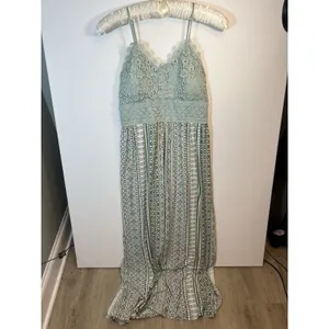 No Boundaries Juniors L (11-13) Green Geometric Lace V-Neck Strappy Maxi Dress thumbnail 14
