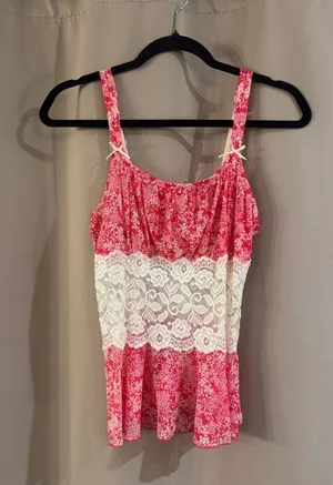 Cabernet Floral Pink and Cream Lace Women's Top thumbnail 1