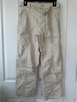 Mango Slouchy Jeans with Hem and Belt Off White Size 4 thumbnail 4