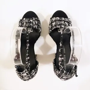 CHINESE LAUNDRY | Black Tweed Plaid Platform Block Heel size 8.5M thumbnail 2