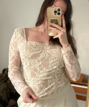Madden Girl Lace Nude Lining Long Sleeve Top thumbnail 1