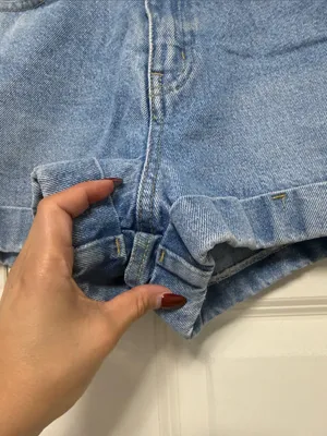 American Apparel Light Wash Denim High-Rise Roll Cuff Shorts thumbnail 3