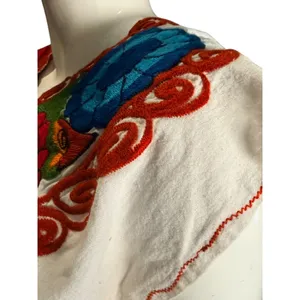 Vintage Mexican Embroidered Floral Huipil Blouse White V-Neck Cap Sleeve Top M thumbnail 2