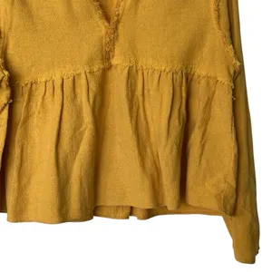 Zara Mustard Yellow Frayed crop babydoll top M thumbnail 5