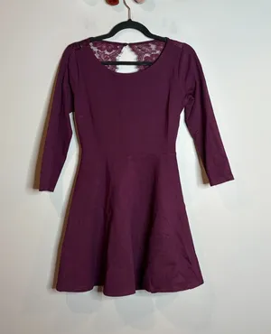 Lulus burgundy lacy open back skater dress thumbnail 1