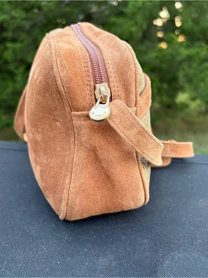 Vintage Made in Italy Embossed Tooled Leather Suede Crossbody Bag Brown Boho thumbnail 6