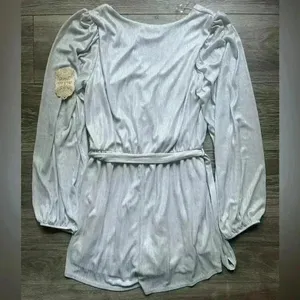 NEW Altar’d State Silver Long Sleeve Surplice Romper Size M thumbnail 2