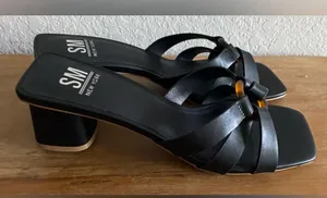 SM New York NEW Black Square Toe Block Heel Heeled Sandals Size 8.5 2” Heel thumbnail 1