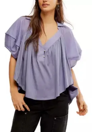 NWT Free People Sunray Babydoll Top in Blue Granite Size Small thumbnail 1